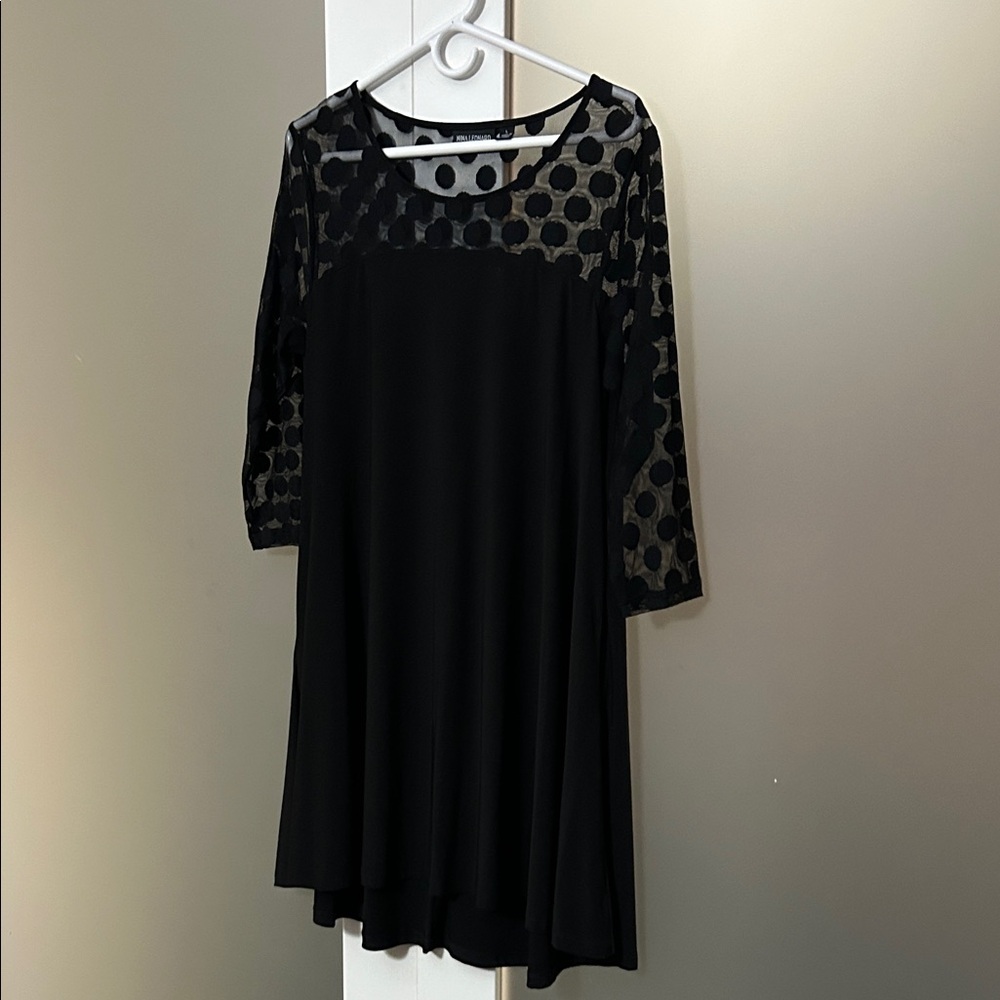 Nina Leonard Black Sheer Polka Dot Dress